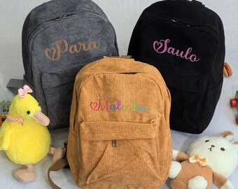 Personalisierte bestickte Schultasche, individueller Kinderrucksack mit Namen, Kinder-Cordrucksack, Geburtstagsgeschenk, Übernachtungsrucksack, Kindergeschenk