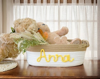 Personalized Baby Shower Gift Basket, Rope Cotton Baby Gift Basket, Baby Gift Basket, Toy Basket, Newborn Gift, Baby Name Gift