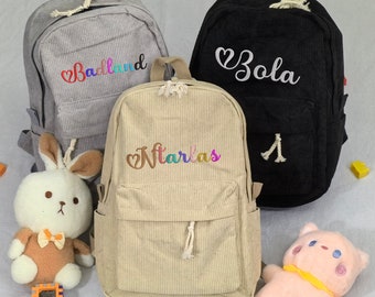 Personalisierter bestickter Kindernamen-Rucksack, individueller Kleinkind-Rucksack, Cord-Rucksack für Kind, Windeltasche, personalisierte Geschenke