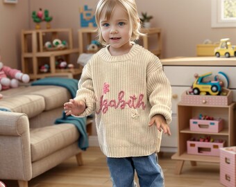 Pull avec prénom personnalisé pour bébé, pull avec prénom brodé personnalisé, tenue de retour à la maison pour nouveau-né fille, tricot personnalisé pour bébé, cadeaux pour bébé