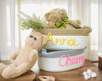 Personalized Baby Basket Gift，Custom Basket for Baby Shower， Nursery Decor，Baby Shower Gift，Toy Organizer，Name Cotton Rope Basket