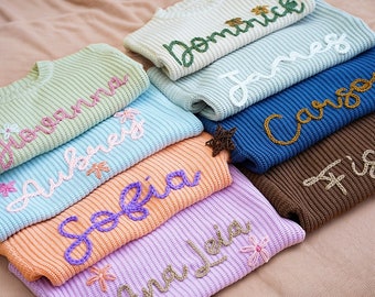 Personalized Hand Embroidered Name Baby Sweaters，Custom Baby Sweater with Name，Baby shower gift，Unique Baby Sweater