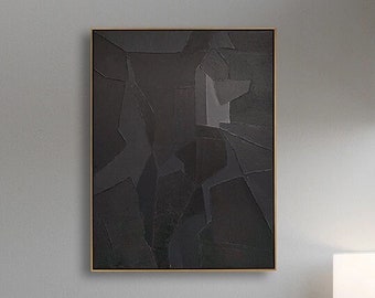 Zwarte textuur schilderij Acryl schilderij moderne minimalistische luxe kunst 40''x30''/ 102 x 76 CM frameloos