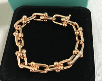 Authentic Tiffany and Co. diamonds bracelet Vintage Chunky 18K rose gold Chain Link Bracelet Hardwear Personalized Bracelet