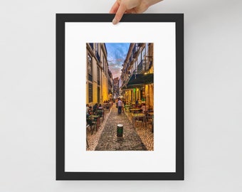 Lisbon Sunset Alley Photograph: Portugal Travel Art Print, Framed