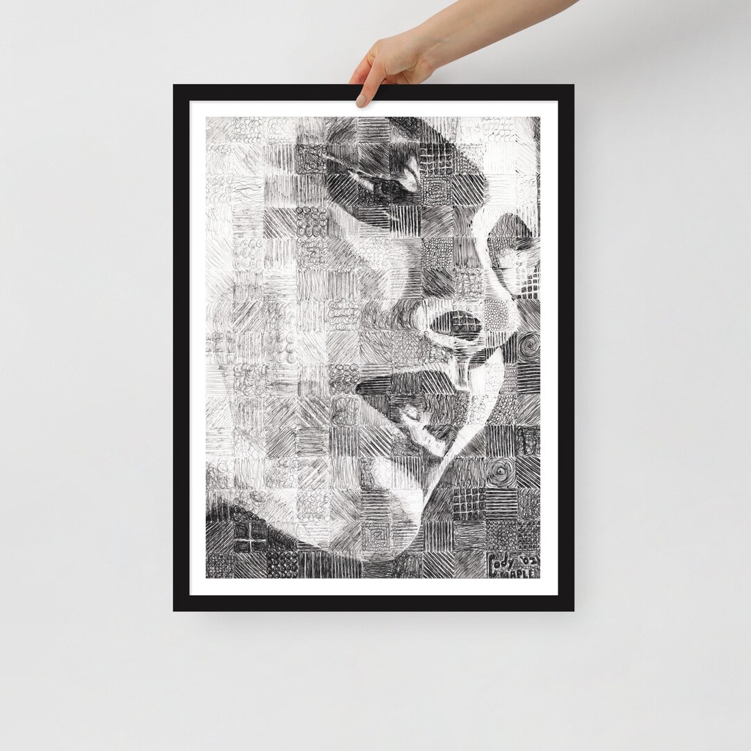 Framed Pen & Ink Portrait: Black and White Abstract Art Print - Etsy