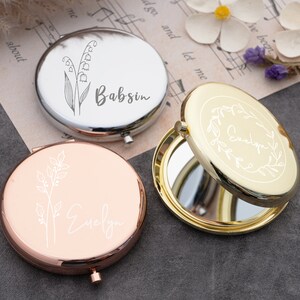 Personalized Fancy Compact Mirror Gift For Wedding,Luxurious Pocket Mirror For Bridesmaid Gifts,Customized Birth Flower For Her Bild 5