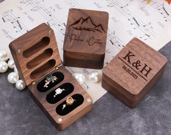 Caja de anillo de ceremonia de boda de madera personalizada, caja de anillo de compromiso grabada personalizada, portador de anillo cuadrado, aniversario, soporte de caja de anillo de propuesta