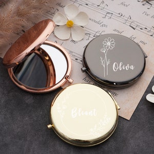 Personalized Fancy Compact Mirror Gift For Wedding,Luxurious Pocket Mirror For Bridesmaid Gifts,Customized Birth Flower For Her Bild 4