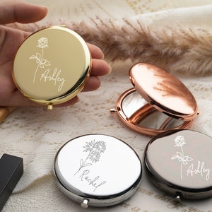 Personalized Fancy Compact Mirror Gift For Wedding,Luxurious Pocket Mirror For Bridesmaid Gifts,Customized Birth Flower For Her Bild 7