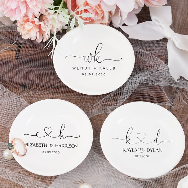 Initial ring dish-dainty mrs ring dish-bride bridal party jewelry tray, trinket jewelry holder- personalized bridesmaid proposal gift idea