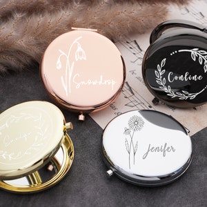 Personalized Fancy Compact Mirror Gift For Wedding,Luxurious Pocket Mirror For Bridesmaid Gifts,Customized Birth Flower For Her Bild 2