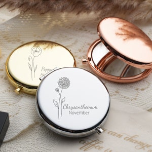 Personalized Fancy Compact Mirror Gift For Wedding,Luxurious Pocket Mirror For Bridesmaid Gifts,Customized Birth Flower For Her Bild 8