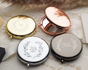 Custom Compact Mirror | Bridesmaid Proposal Gifts | Best Friend Birthday Gifts | Personalized Gifts for Women | Engraved Pocket Mirror