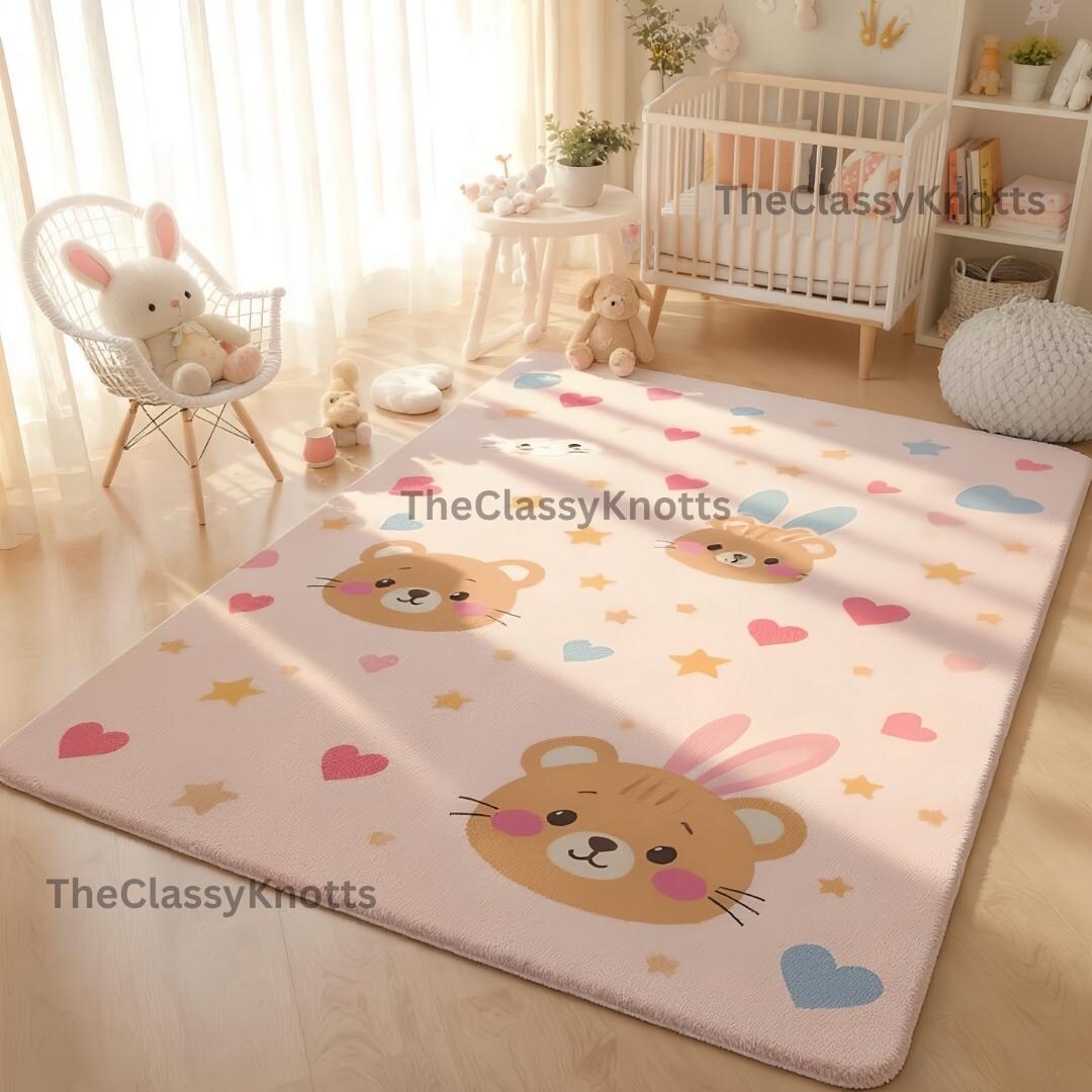 Hand-tufted Wool Baby Rug | Bear & Heart Nursery Decor - Etsy