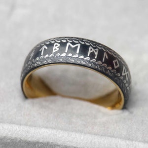 Ancient Viking Ring for Men | Nordic Runes Ring | Black Norse Viking Ring | Vintage Silver Style | Anniversary or Birthday Gift