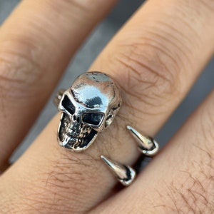 Handcrafted Sterling Silver Skull Ring: Oxidized Gothic Biker Jewelry