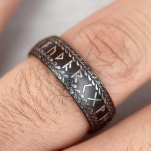 Ancient Viking Ring for Men | Nordic Runes Ring | Black Norse Viking Ring | Vintage Silver Style | Anniversary or Birthday Gift