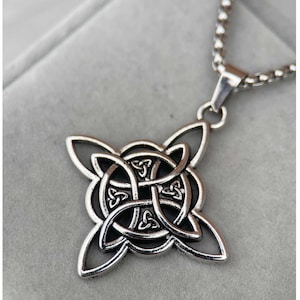 Witches Knot Amulet Necklace | Celtic Protection Charm, Wiccan Jewelry, Gothic Gift, Stainless Steel Silver Pendant for Him/Her/Anniversary