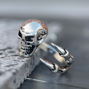 Handcrafted Solid Sterling Silver Skull Ring - - Unisex Punk Gothic Biker Jewelry - Oxidized Finish - Ideal Gift for Him or Her