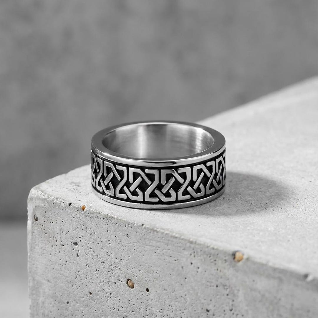 Punk Retro Ring for Men – Carved Statement Band Ring, Vintage Style Men ...