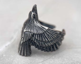 Viking Raven Ring | Odin's Ravens Hugin and Munin | Black Steel Norse Mythology Ring | Viking Jewelry for Men and Women