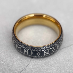Ancient Viking Ring for Men | Nordic Runes Ring | Black Norse Viking Ring | Vintage Silver Style | Anniversary or Birthday Gift