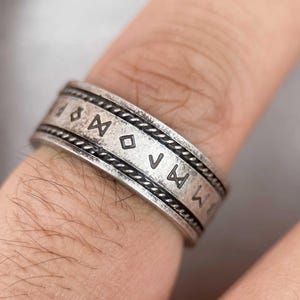 Ancient Viking Ring for Men | Nordic Runes Ring | Black Norse Viking Ring | Vintage Silver Style | Anniversary or Birthday Gift