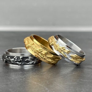 Handmade Fidget Dragon Ring for Men, Stress Relief Spinner Ring, Anxiety Ring for Women, Worry Ring Birthday Gift, Unique Jewelry for Him