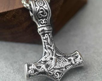Men's Viking Hammer Pendant Necklace, Celtic Thor's Hammer Jewelry