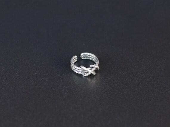 Vintage Silver Rope Knot Ring: Twisted Chain Band, Stackable