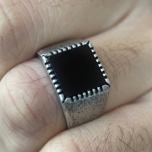 Unique Vintage Black Onyx Signet Ring for Men: Stylish Pinky Ring, Perfect Anniversary Gift, Handmade Punk and Goth Jewelry