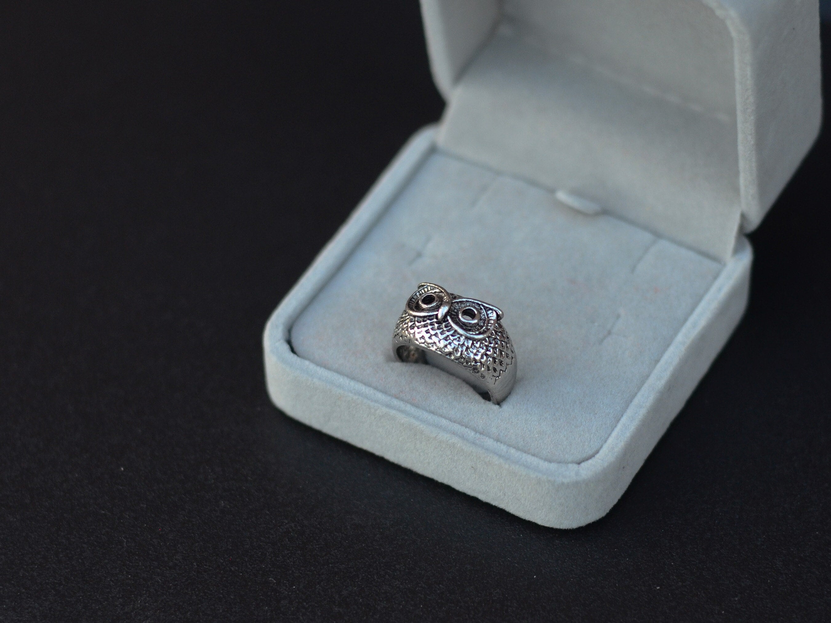 Silver Owl Signet Ring: Unique Nature-inspired Men's Jewelry, Engraved Promise Ring, Vintage Gif