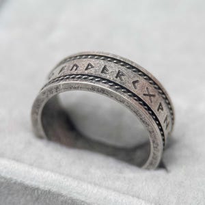 Ancient Viking Ring for Men | Nordic Runes Ring | Black Norse Viking Ring | Vintage Silver Style | Anniversary or Birthday Gift
