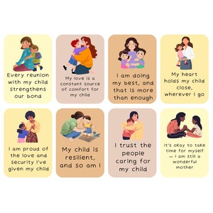 Las tarjetas de afirmación de ansiedad por separación para madres se han creado para ofrecer consuelo, fortaleza y tranquilidad durante las transiciones emocionales.