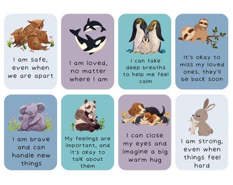 40 tarjetas de afirmación sobre la ansiedad por separación para niños (descarga digital imprimible)