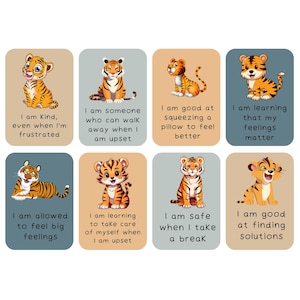 Aidez les enfants à gérer leur colère avec des cartes d'affirmation de la colère du tigre : calmez leurs émotions, exprimez vos sentiments et renforcez leur confiance en elles.