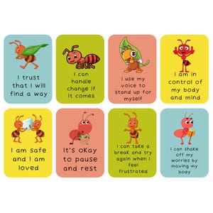 Tarjetas de afirmación de resiliencia para hormigas para niños / Tarjetas de apoyo emocional imprimibles / Mentalidad de crecimiento y confianza para niños