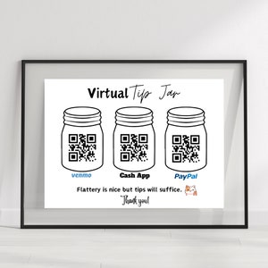 Virtual Tip Jar Sign, Tip Your Bartender, Venmo Tip Sign, Cashapp, QR Code Sign Template, Instant Download, Editable Tips Accepted Sign