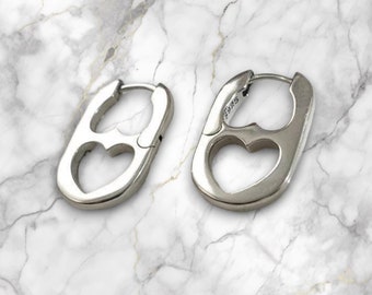 Pair of Unique Sterling Soda Tab Heart Style Earrings Jewelry Body Piercings