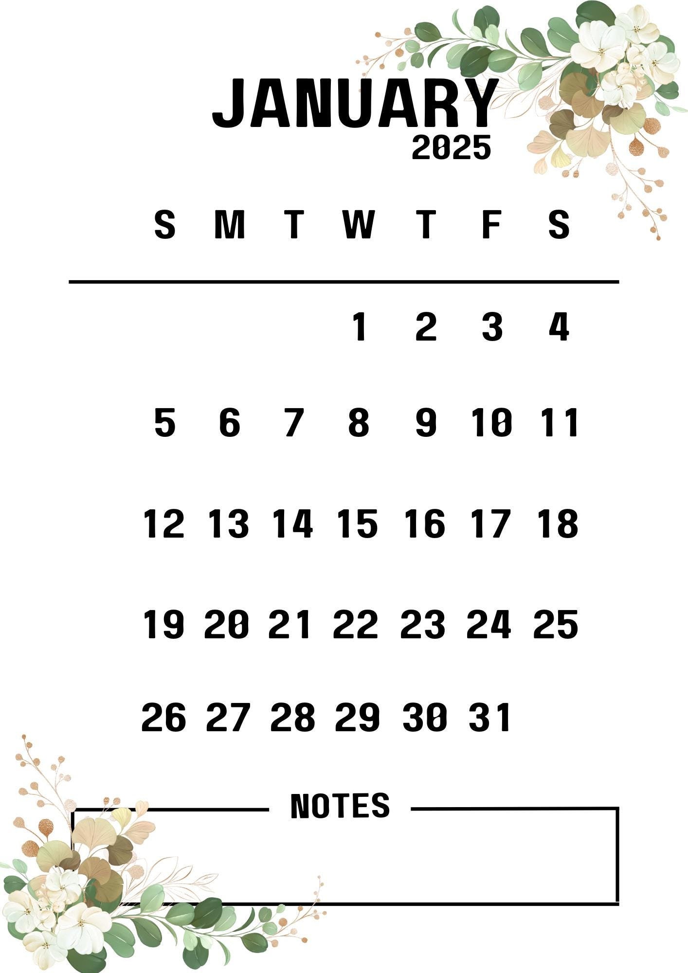 Large Number Calendar Template | INSTANT DOWNLOAD - Etsy