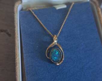 Vintage Triple Opal Pendant Gold Filled Necklace