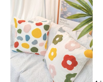 Fashion Summer Pillow Case Cute Colorful Pillow Flower Embroidered Polka Dot Throw Pillow Case Decorative Pillow Case Housewarming Gift