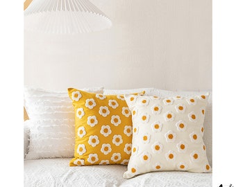 Daisy Embroidered Throw Pillow Case Handmade pillowcase cover Pillow cover gift White Yellow pillow cover Home decoration