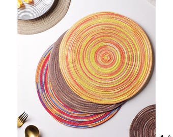 Placemats Set of 4 Colorful Handmade Placemat Art Woven Personalized Plate Mat Set Home Decoration Yellow Red brown Champagne color