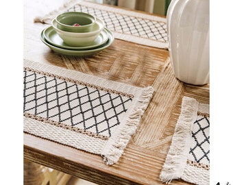 Art Woven Placemat Set Handmade Personalized Plate Mat Kitchen Decoration Colorful