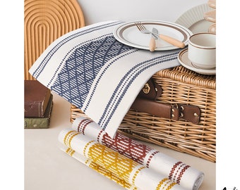 Striped Placemat Runner Set Handmade Plate Mat Kitchen Decoration Picnic Mat Gifts Placemats Set of 4 6 Wedding Placemats