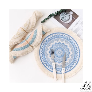 Bohemian Mandala Cotton Placemat Set with Tassels