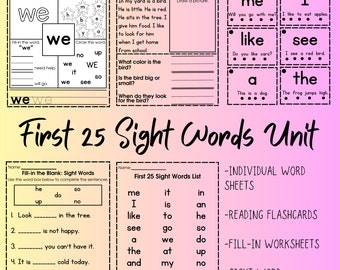 Hojas de trabajo de las primeras 25 palabras visuales: Lectura preescolar (PDF de 41 páginas)