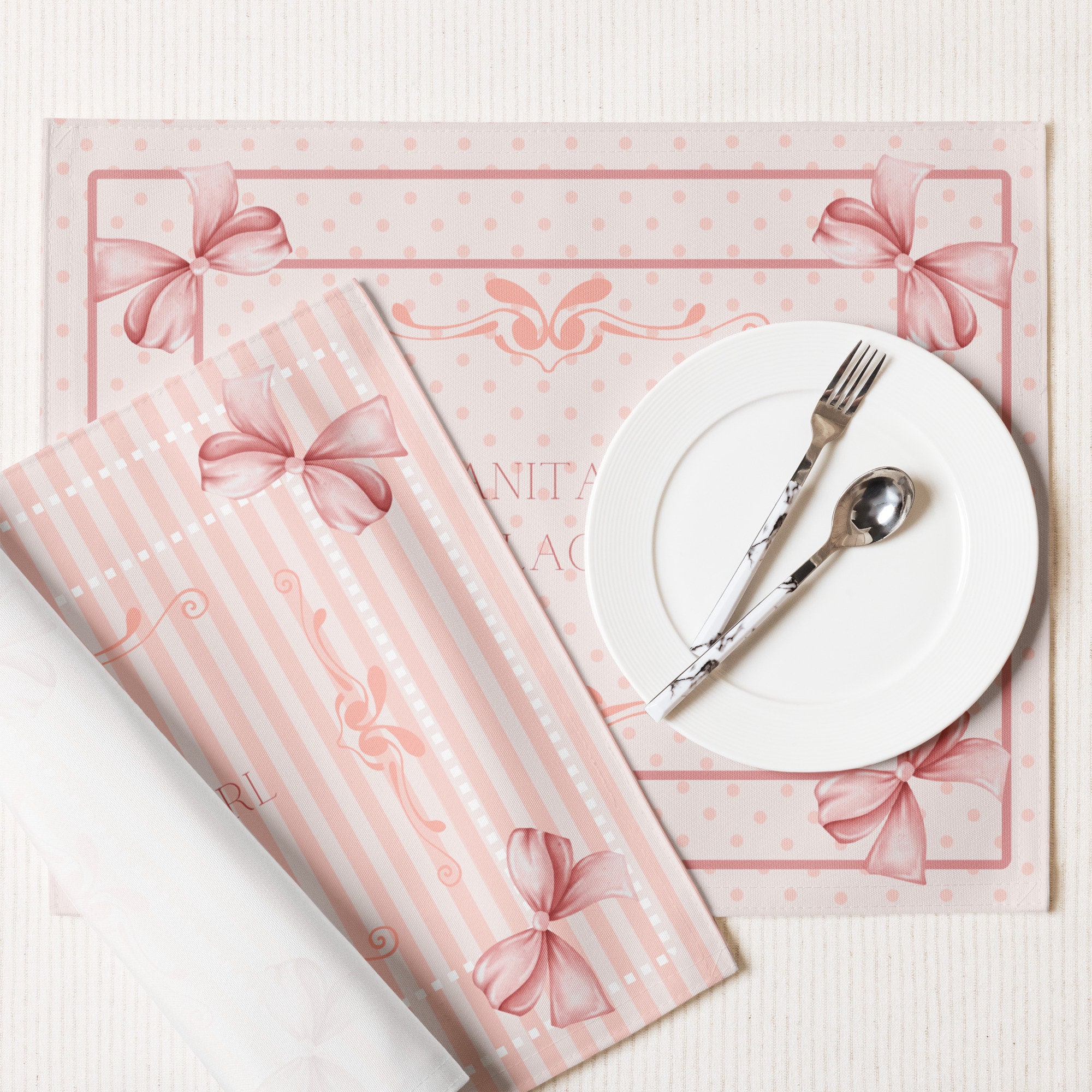 Blush Striped Bow Posh Die-Cut Placemat main image 1